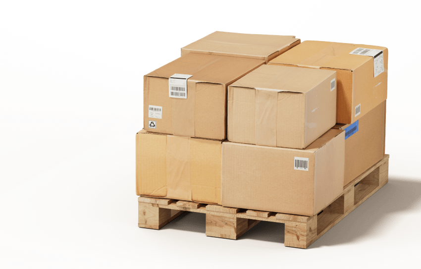 En EU-pall med 8 kartonger lastade ovanpå