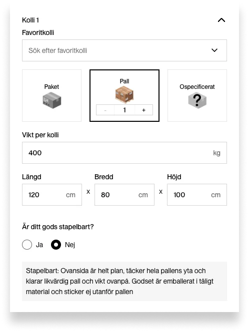 Skicka stapelbara pallar Sendify