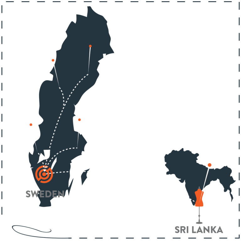 Map of Sweden and Sri Lanka.