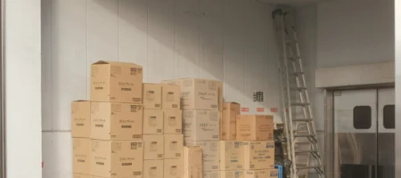 Paket som står placerade på EU-pallar mot en vit vägg.